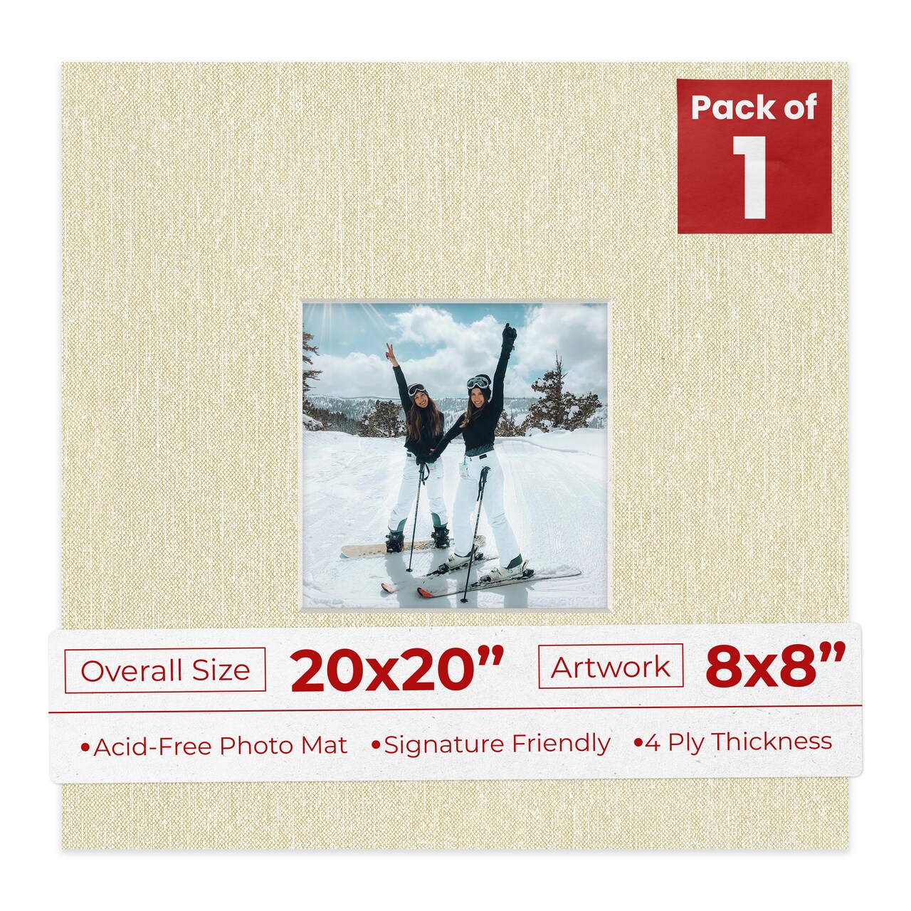 Off White Canvas Mat Board for 20x20 Frames - Fits 8x8 Photos